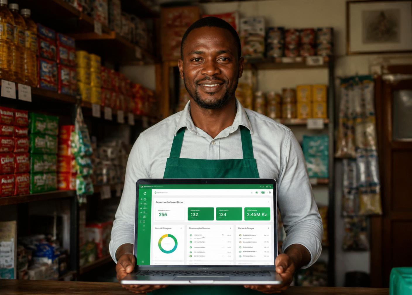 Comerciante angolana com planilha de estoque